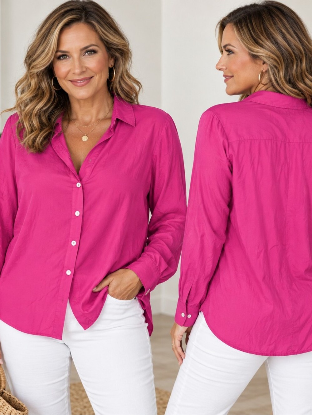 Liz Claiborne Collection Pink 100% Silk Button Down Shirt Size 14 Minimalist Coa